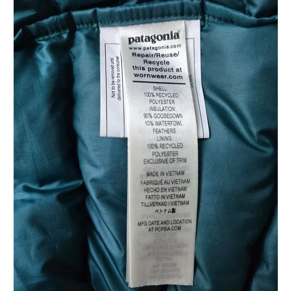 Patagonia Womens XL Down Puffer $179 Dark Borealis Green Striped Vest Retro